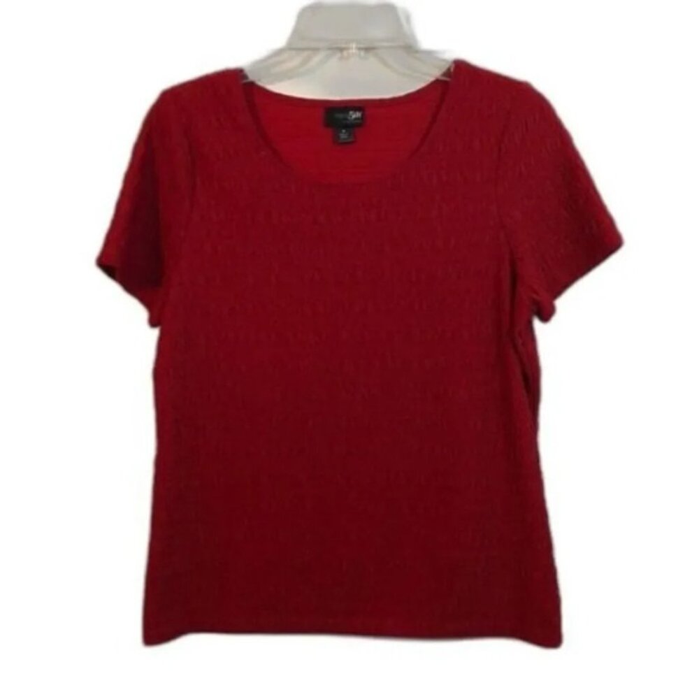 East 5th Essentials‎ Red Textured Knit Top Short Sleeve Crew Neck Shirt